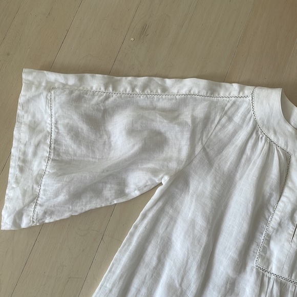 Calypso white linen hemstitch high-low tunic blouse - Picture 5 of 6